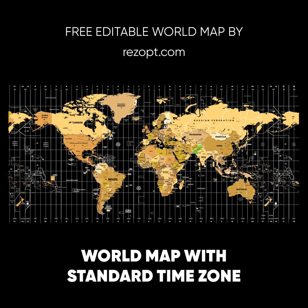 World Map with Standard Time Zone Vector Free Vector & PSD