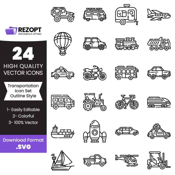 Transportation Icon Set Outline Style Rezopt Free Graphic Resources 1038 Vector Icons All
