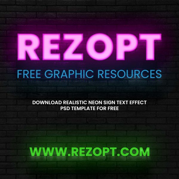 Realistic Neon Sign Text Effect PSD Template Design Rezopt Free Graphic Resources All Template 2042