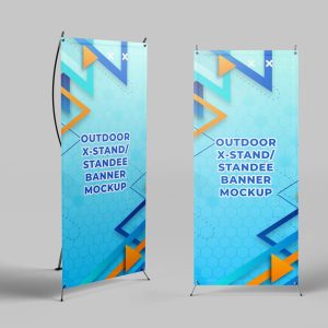 Outdoor X-stand or standee Banner Mockup rezopt Free graphic resources PSD Mockup Packaging All 2075